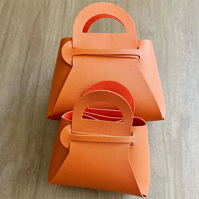 Grande sacchetto portaconfetti in pelle con sciarpa per festa di nozze, confezione regalo da 10 pezzi.