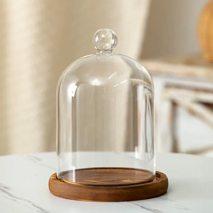 Portacandele in vetro con base in legno per aromaterapia