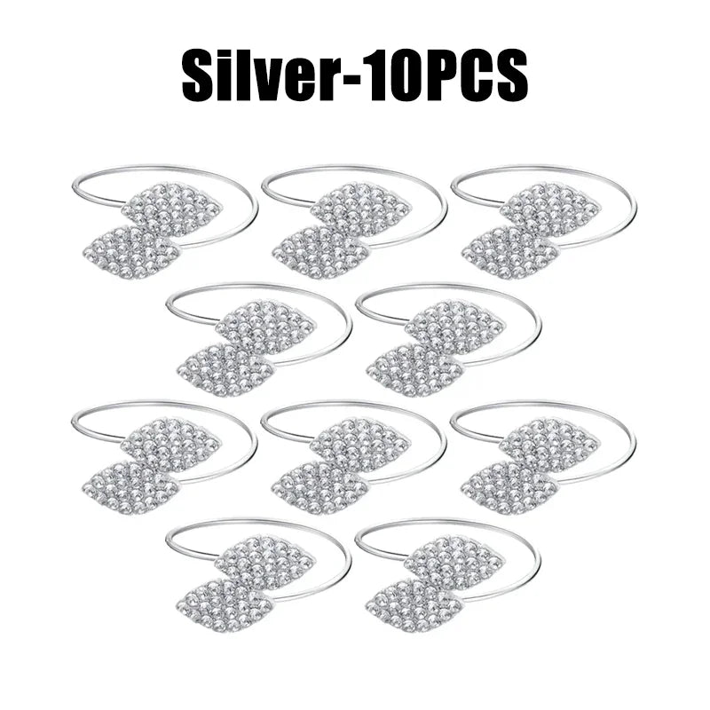 Anelli per tovaglioli con foglie, eleganti decorazioni da tavola in foglia d'oro.