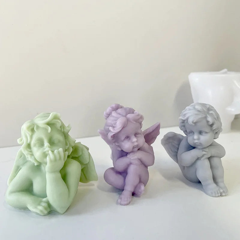 Stampo in silicone a forma di angelo per realizzare candele per aromaterapia in gesso.