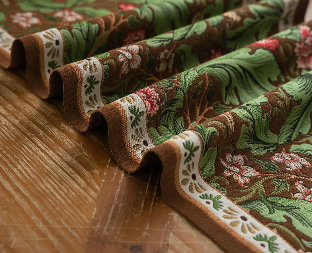 Runner da tavolo con nappe in jacquard per soggiorno, motivo: piante e fiori