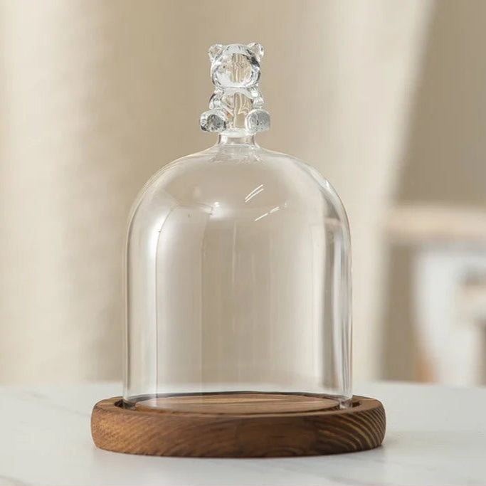 Portacandele in vetro con base in legno per aromaterapia