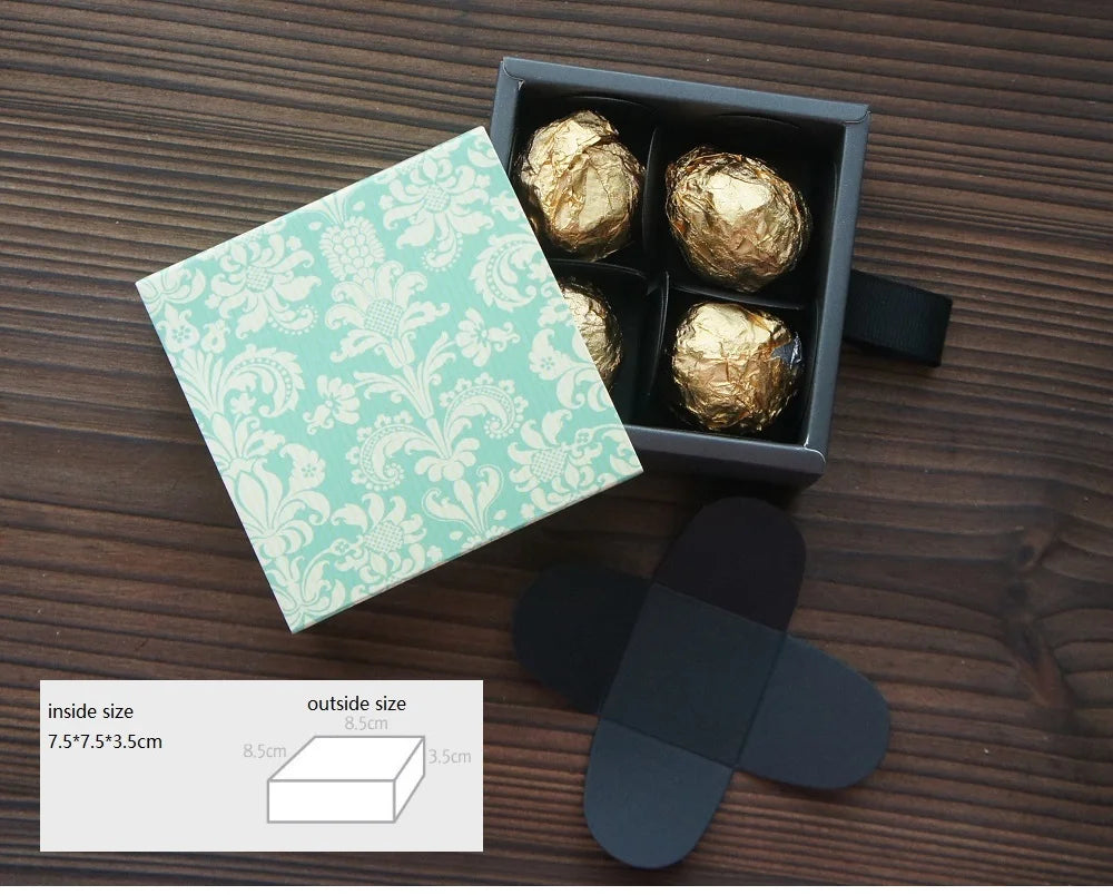 Elegante confezione regalo con motivo floreale blu e giallo, 3 misure, 10 pezzi