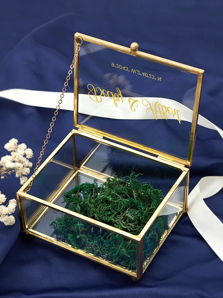 Personalisierte rechteckige Ringbox aus Glas, nur Box