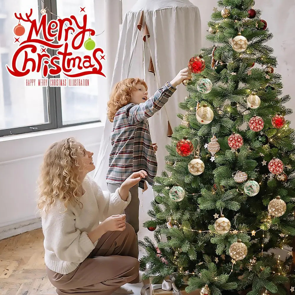 Decorazioni per l'albero di Natale, palline di vetro glitterate.