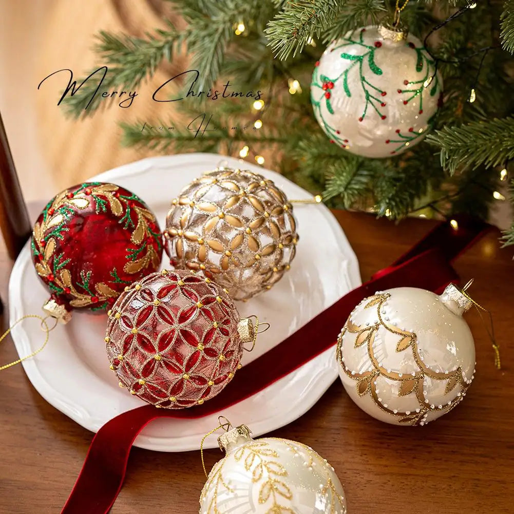 Decorazioni per l'albero di Natale, palline di vetro glitterate.