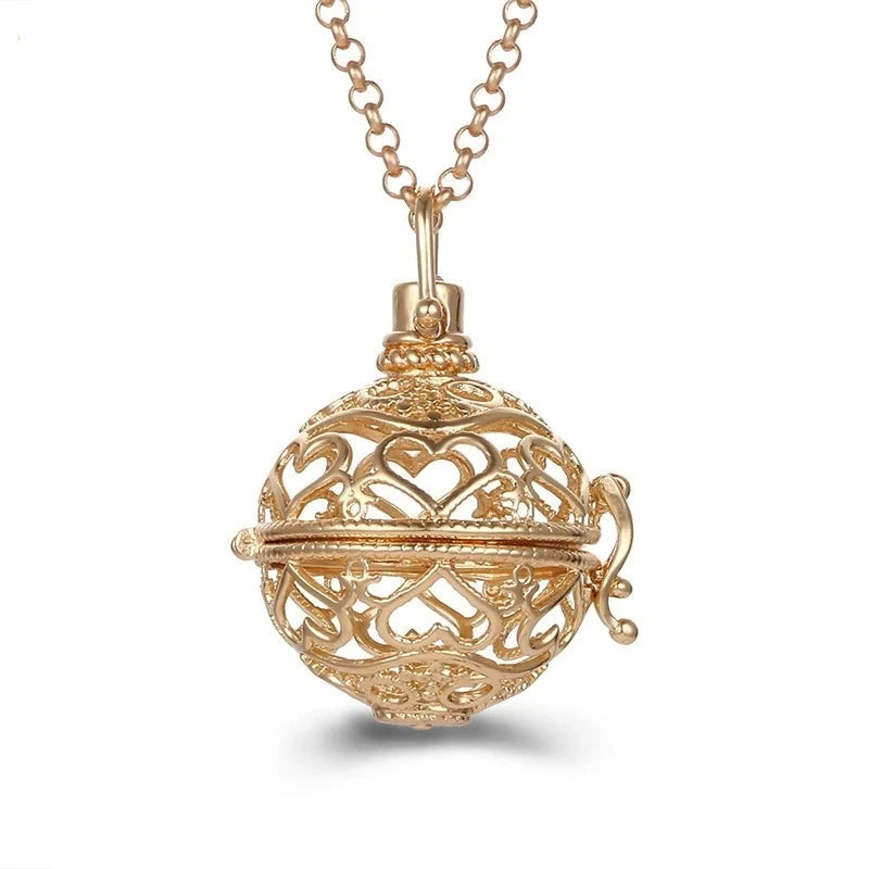 Collana con medaglione, campanellino musicale Mexico Chime, chiamata a sfera degli angeli, collana vintage per gravidanza, diffusore di oli essenziali per aromaterapia, accessori