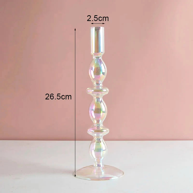 Portacandele in vetro blu navy con motivo a strisce floreali