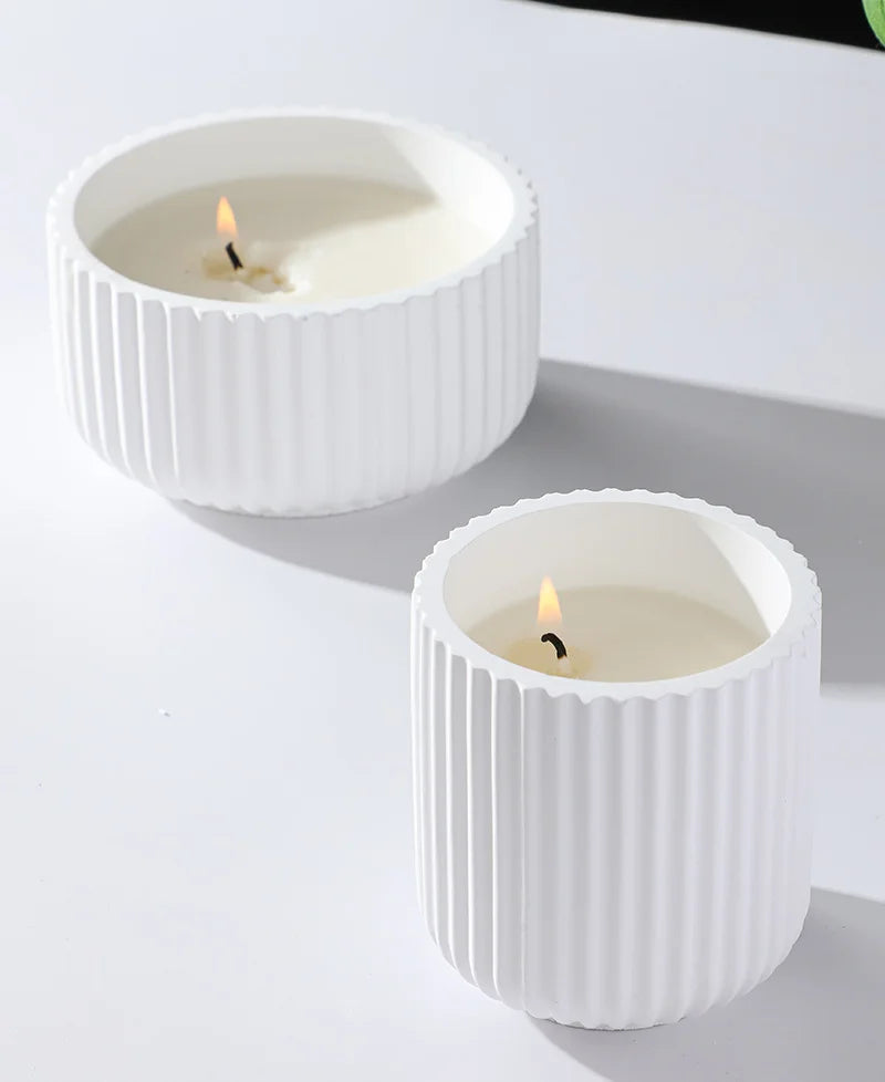 Stampo per candela a forma di tazza, semplice, a strisce, in gesso, cemento, resina e silicone