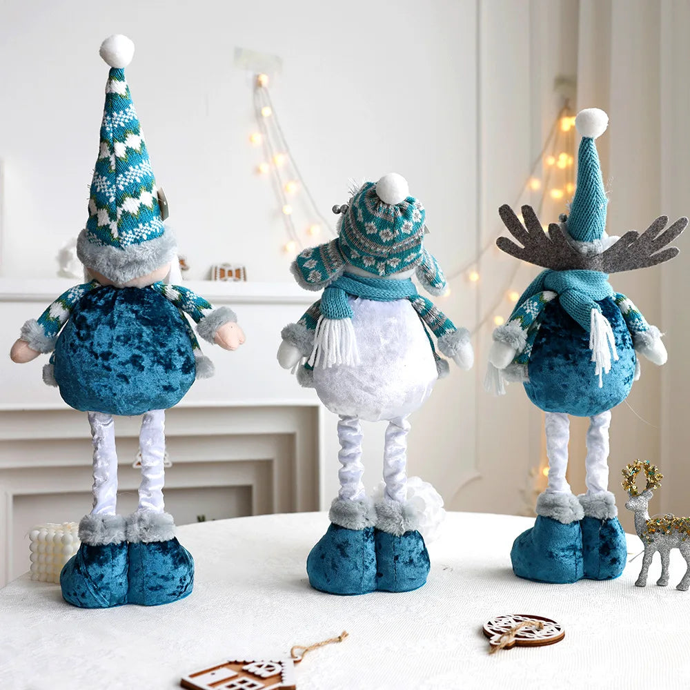Bambola di Babbo Natale, pupazzo di neve, renna blu, decorazione natalizia estensibile.