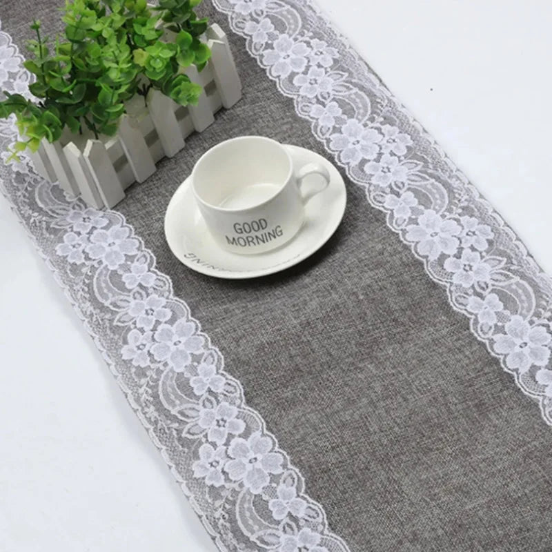 Runner da tavolo vintage in pizzo di iuta 100% lino naturale.