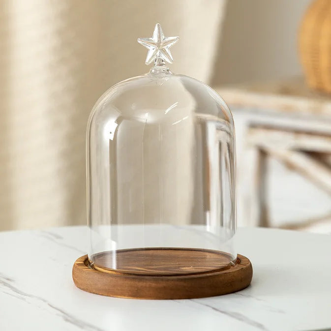 Portacandele in vetro con base in legno per aromaterapia