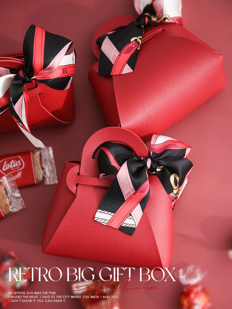 Borse regalo in pelle, mini borsetta con nastro, 5 pezzi