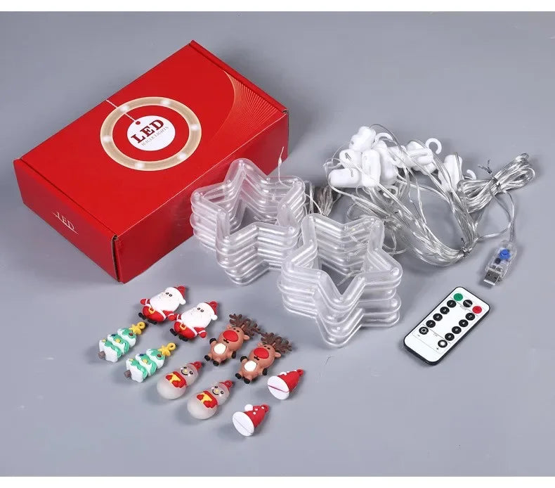 Tenda con luci natalizie e stelle di Babbo Natale.