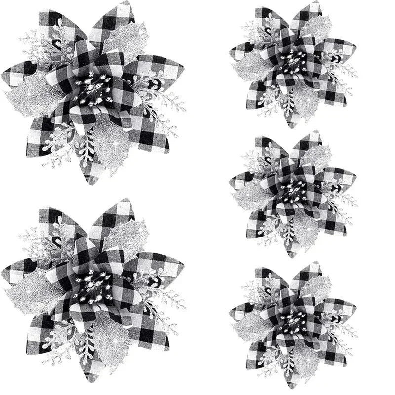 Fiori artificiali di Natale glitterati 5 pezzi