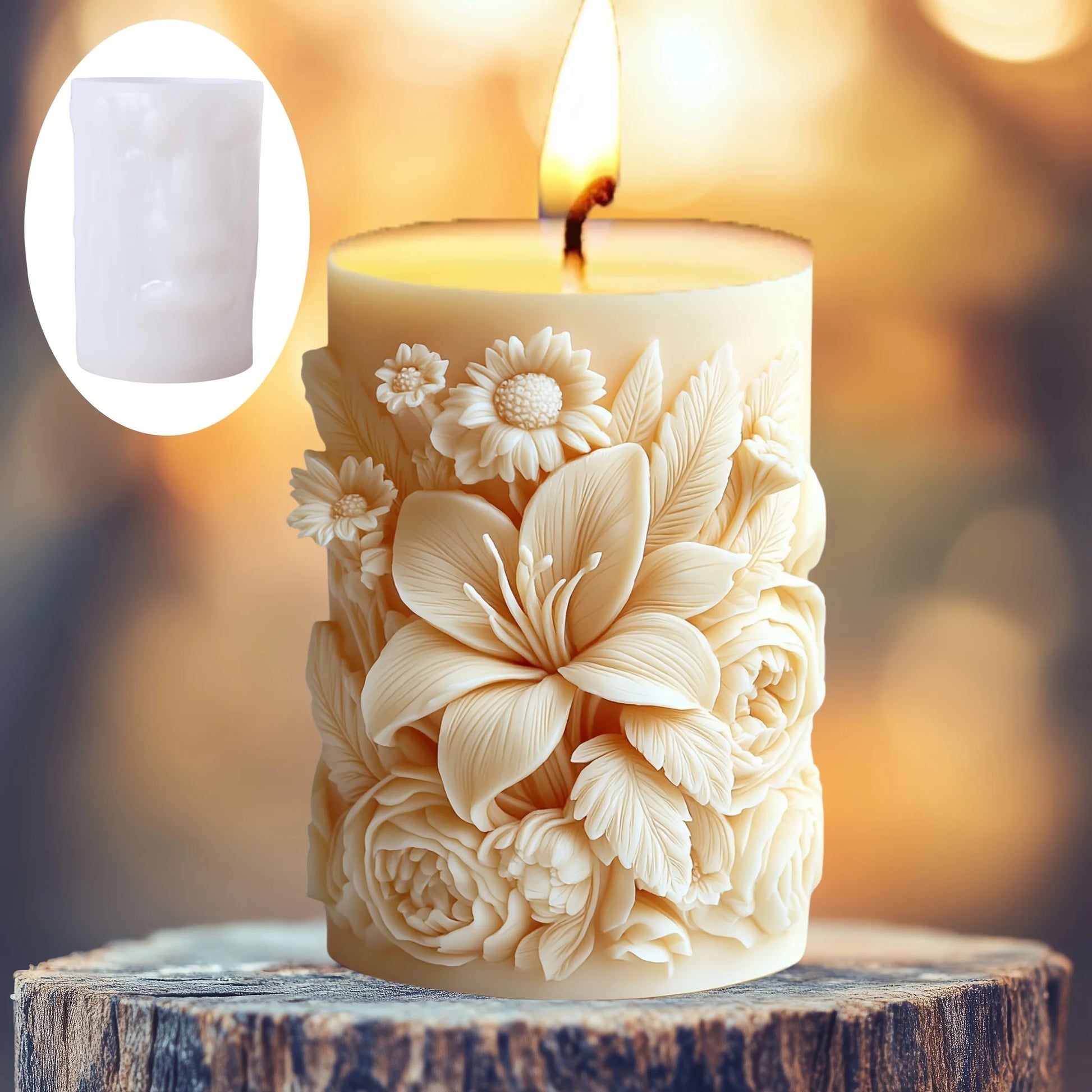 Stampo in silicone per candele cilindriche in gesso a forma di fiore di lavanda