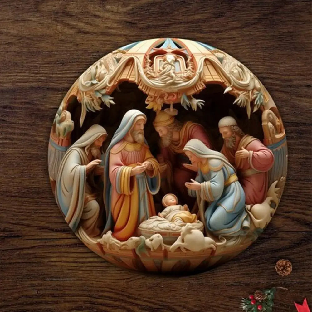 Ciondolo natalizio con natività dipinta in 3D, decorazioni per l'albero di Natale