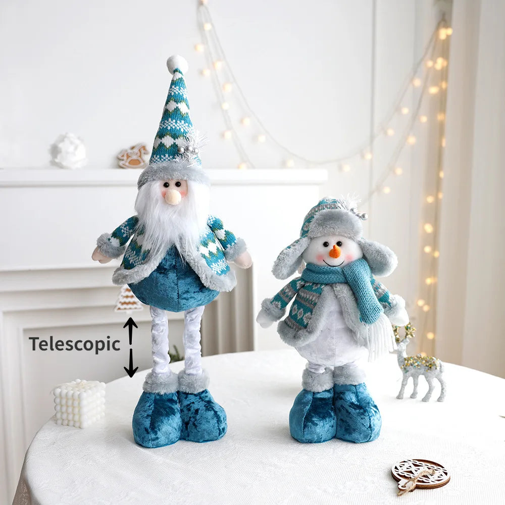 Bambola di Babbo Natale, pupazzo di neve, renna blu, decorazione natalizia estensibile.