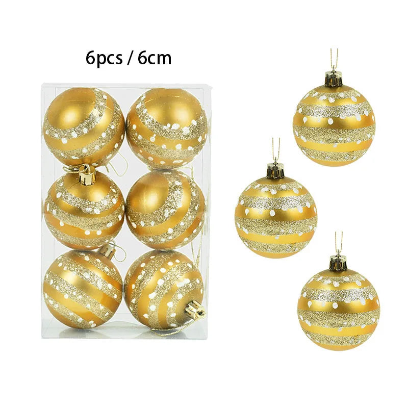 Palline di Natale decorative in plastica color rosa, oro e colori assortiti, confezionate in scatola.