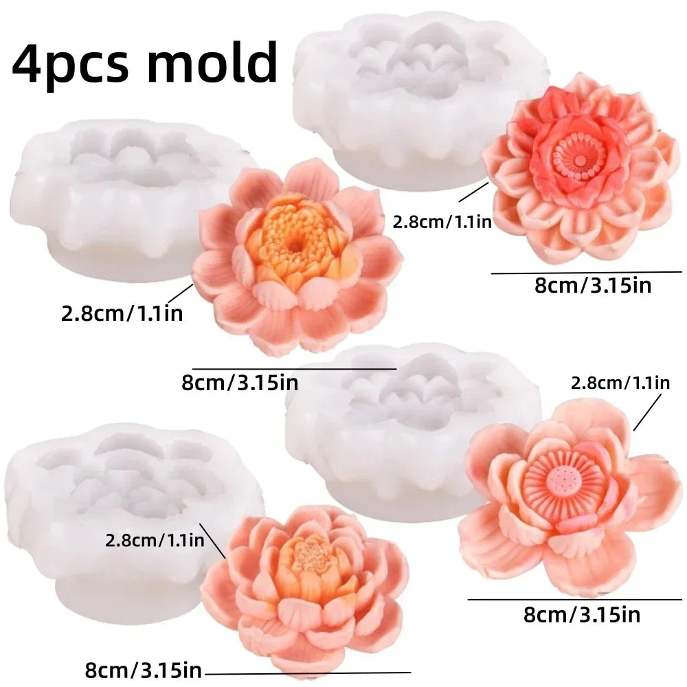 Grande stampo in silicone 3D per candela a forma di fiore di peonia