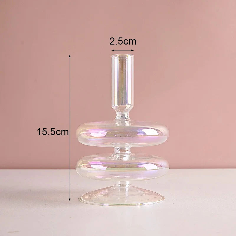 Portacandele in vetro blu navy con motivo a strisce floreali