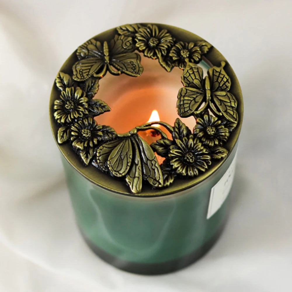 Candela antica a forma di farfalla, coperchio per barattolo, argento/oro/bronzo