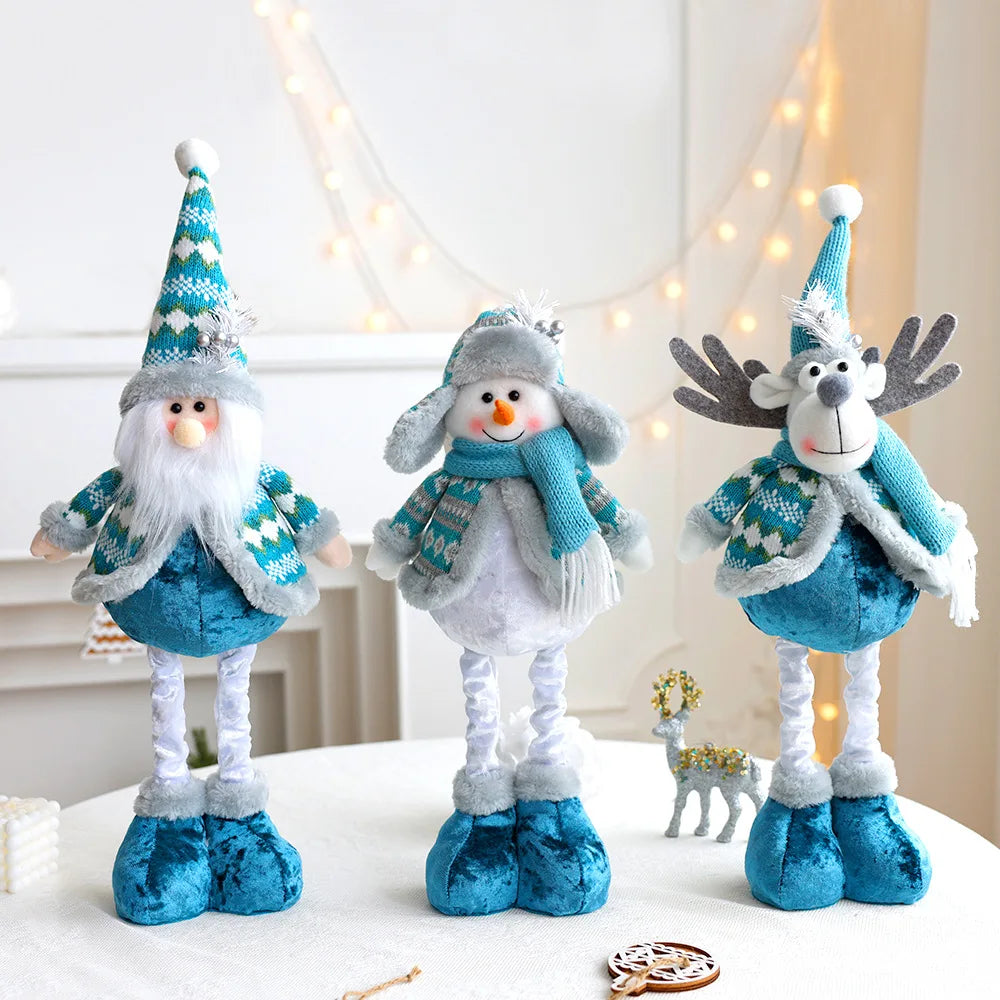 Bambola di Babbo Natale, pupazzo di neve, renna blu, decorazione natalizia estensibile.