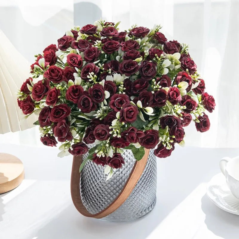 Rosa di seta per bouquet da sposa, fiore artificiale per la casa