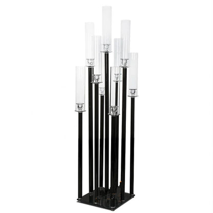 Centrotavola per matrimonio con candelabri a 9 teste, neri.
