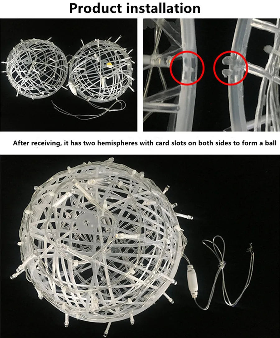 Luci di Natale a LED con sfere in rattan da esterno, 20 cm e 30 cm.