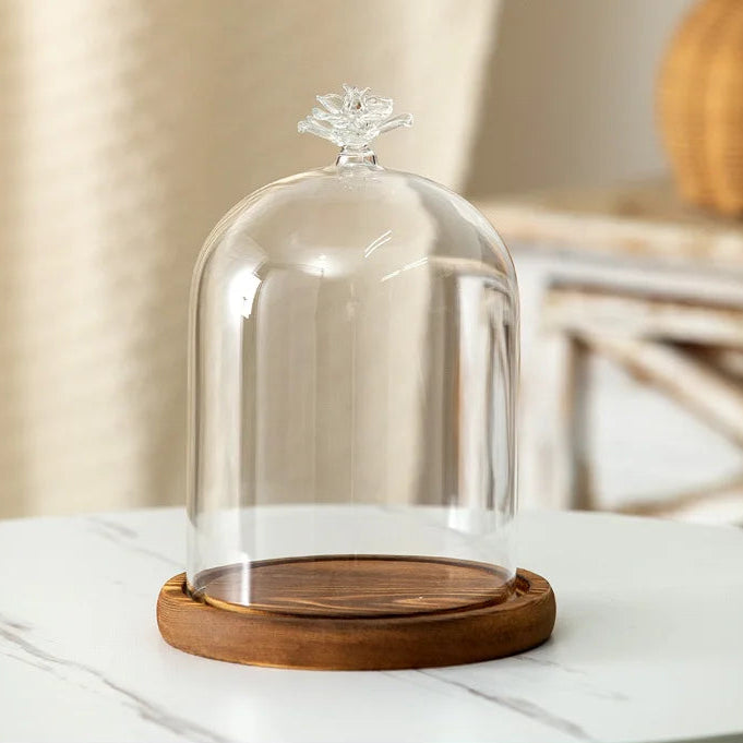 Portacandele in vetro con base in legno per aromaterapia