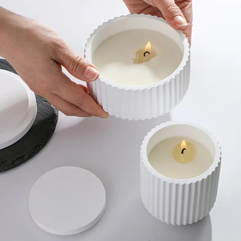 Stampo per candela a forma di tazza, semplice, a strisce, in gesso, cemento, resina e silicone