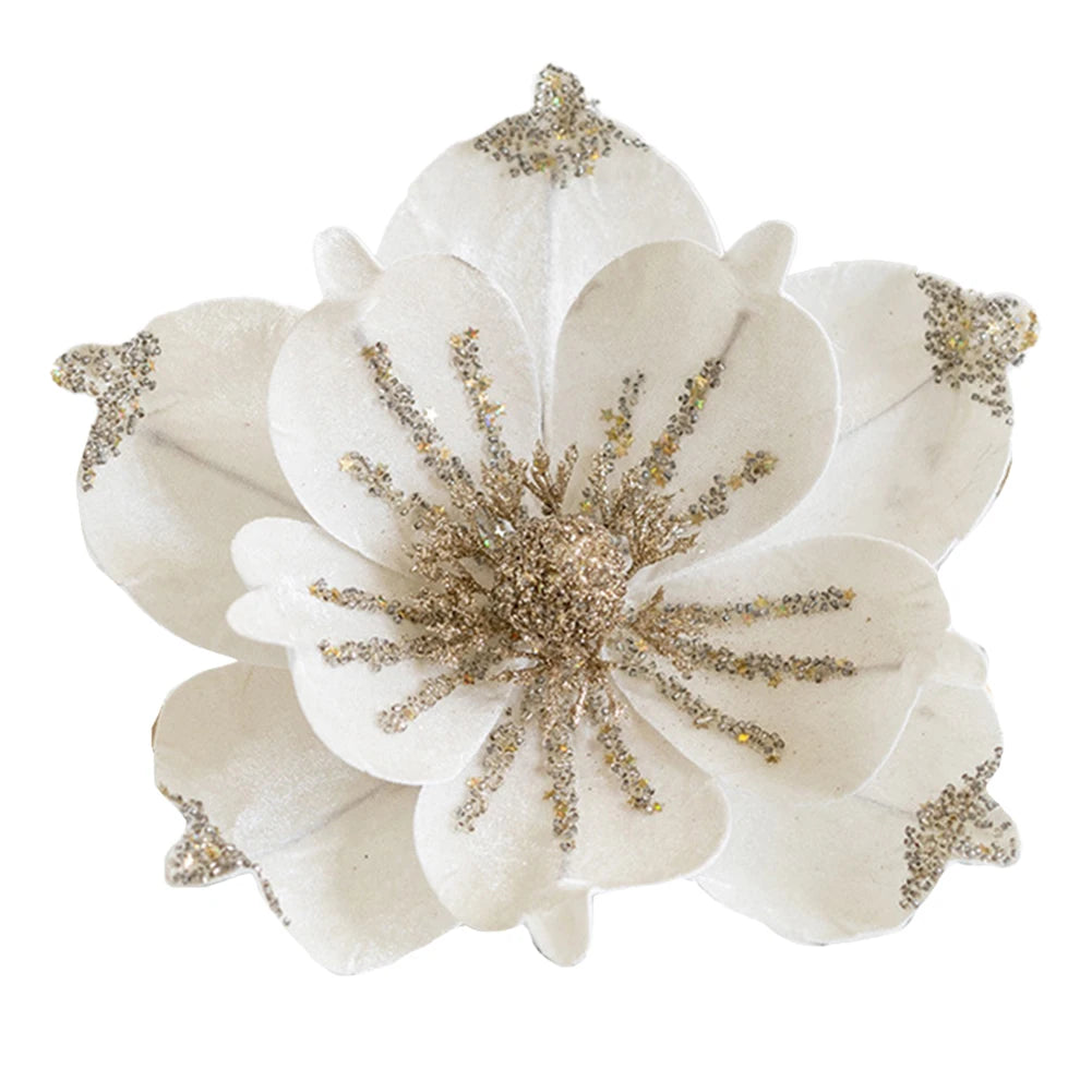 Decorazione artificiale glitterata con fiori di Natale da 24 cm