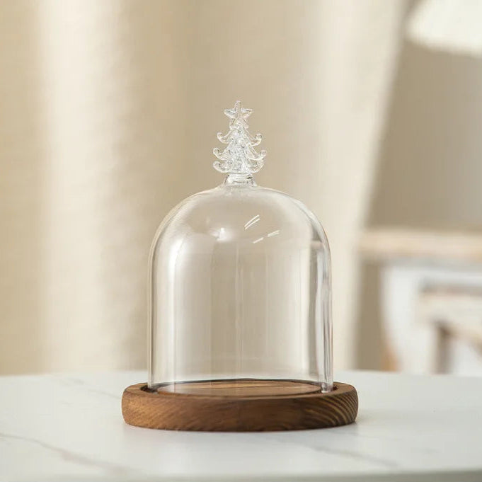 Portacandele in vetro con base in legno per aromaterapia