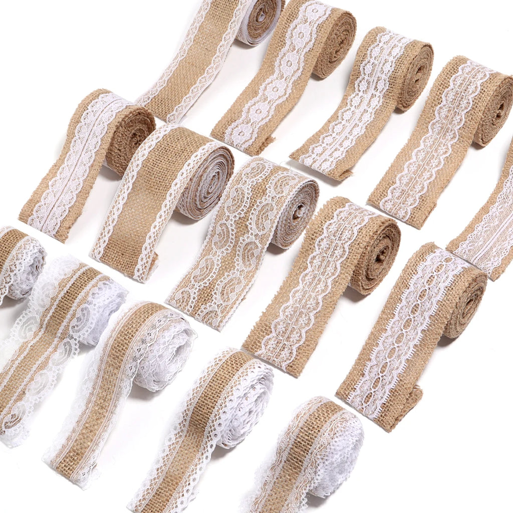 Natural ﻿Lace Linen Jute Ribbons 2 yards/roll.