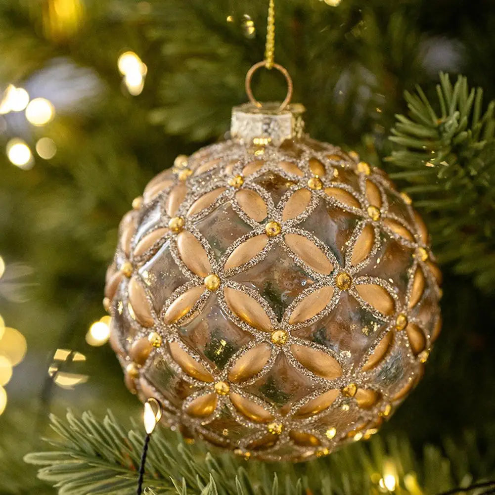 Decorazioni per l'albero di Natale, palline di vetro glitterate.