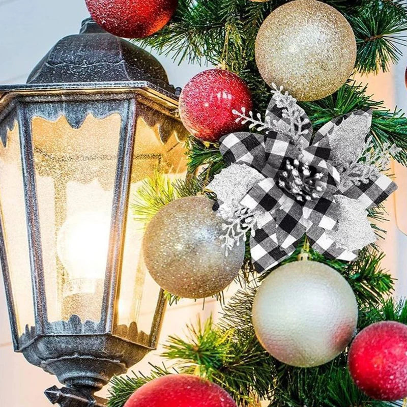 Fiori artificiali di Natale glitterati 5 pezzi