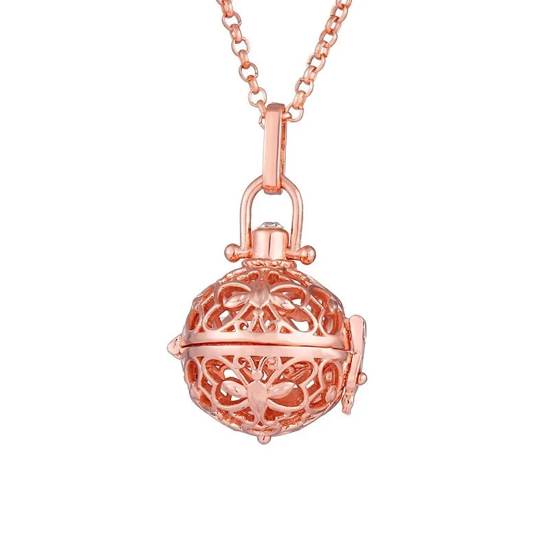 Collana con medaglione, campanellino musicale Mexico Chime, chiamata a sfera degli angeli, collana vintage per gravidanza, diffusore di oli essenziali per aromaterapia, accessori
