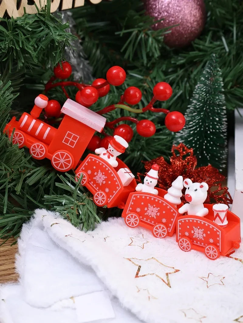 Decorazioni natalizie a forma di treno in legno, decorazione per torta di Babbo Natale