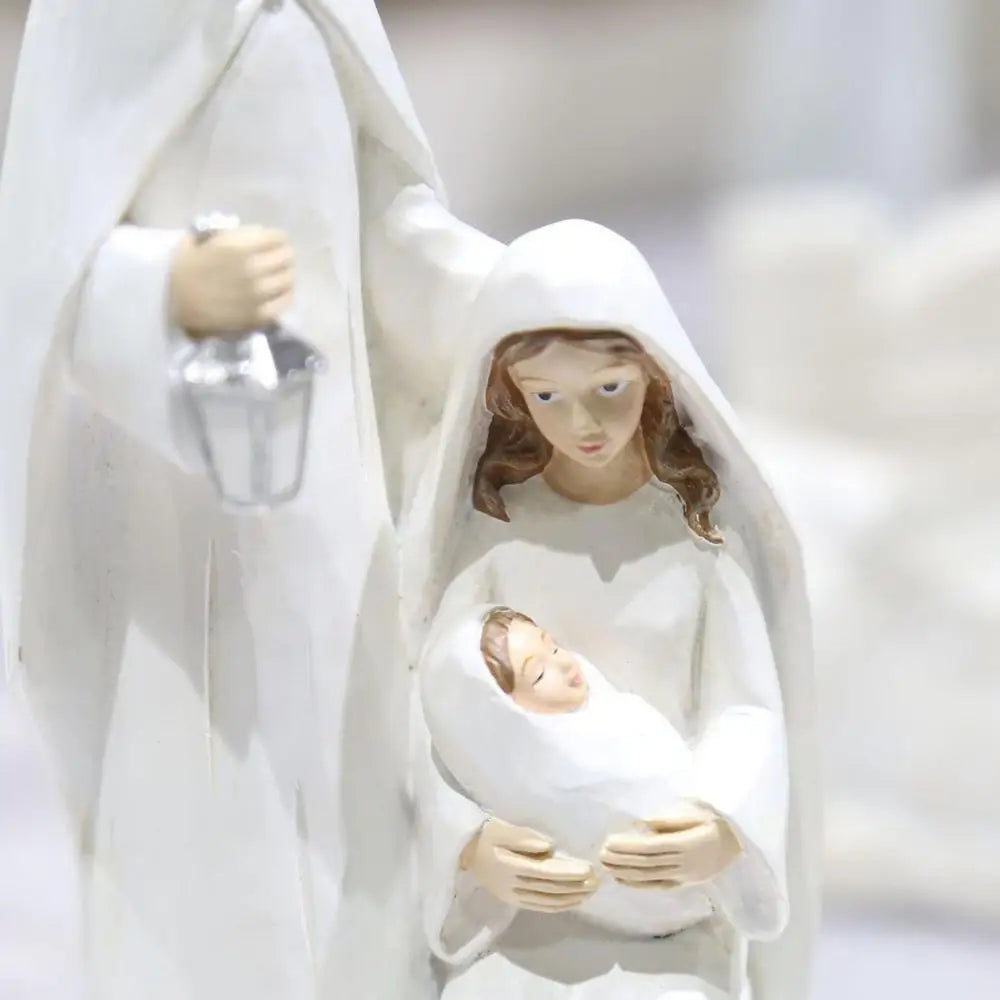 Statuette della Sacra Famiglia di Natale, statuetta del presepe in legno.