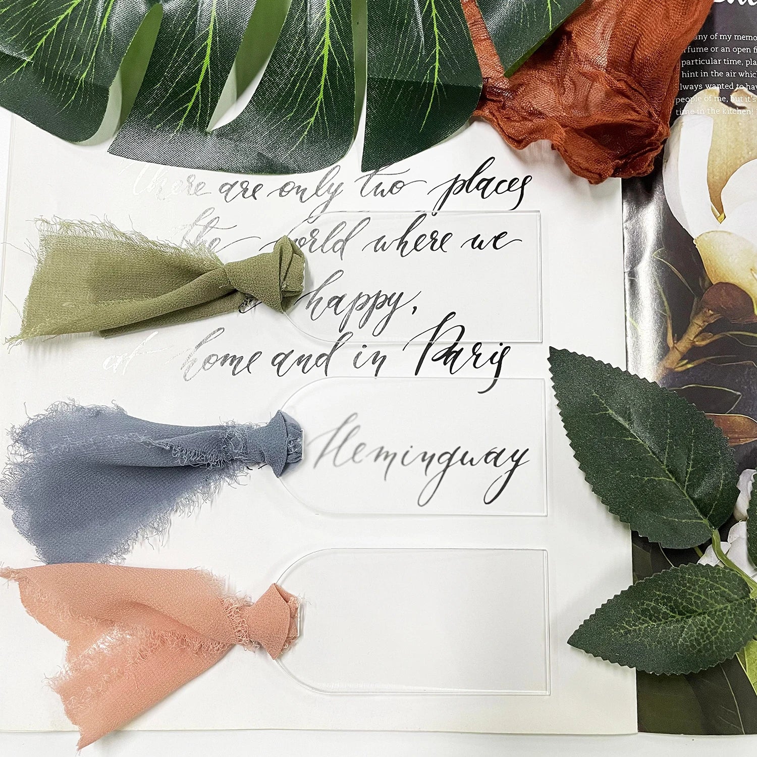 Segnaposto per matrimonio in acrilico, con etichetta in acrilico satinato, arco da 10/20/50 pezzi