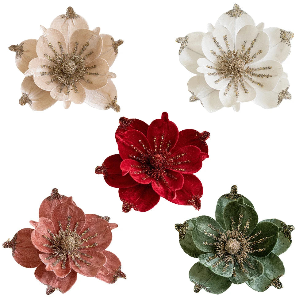 Decorazione artificiale glitterata con fiori di Natale da 24 cm