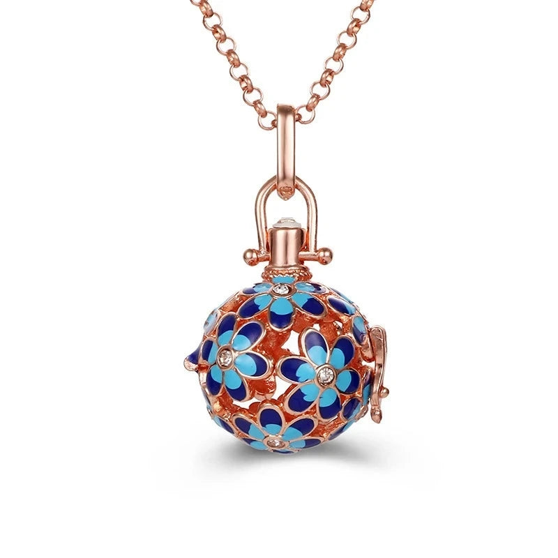 Collana con medaglione, campanellino musicale Mexico Chime, chiamata a sfera degli angeli, collana vintage per gravidanza, diffusore di oli essenziali per aromaterapia, accessori