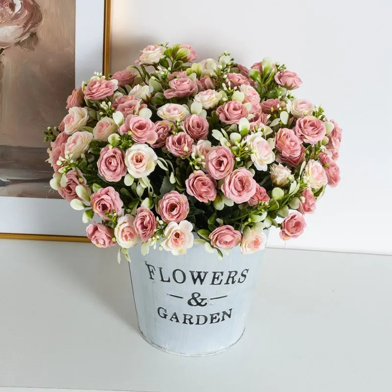 Rosa di seta per bouquet da sposa, fiore artificiale per la casa