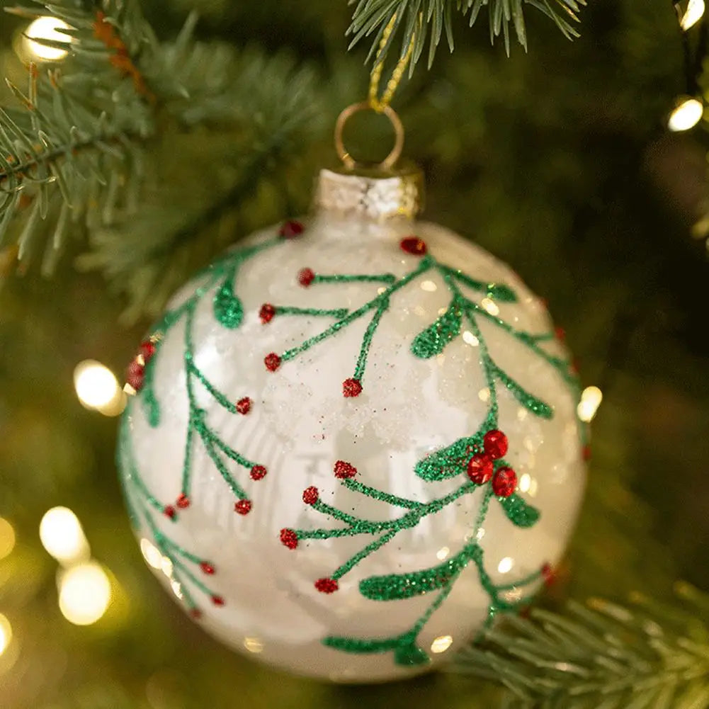 Decorazioni per l'albero di Natale, palline di vetro glitterate.