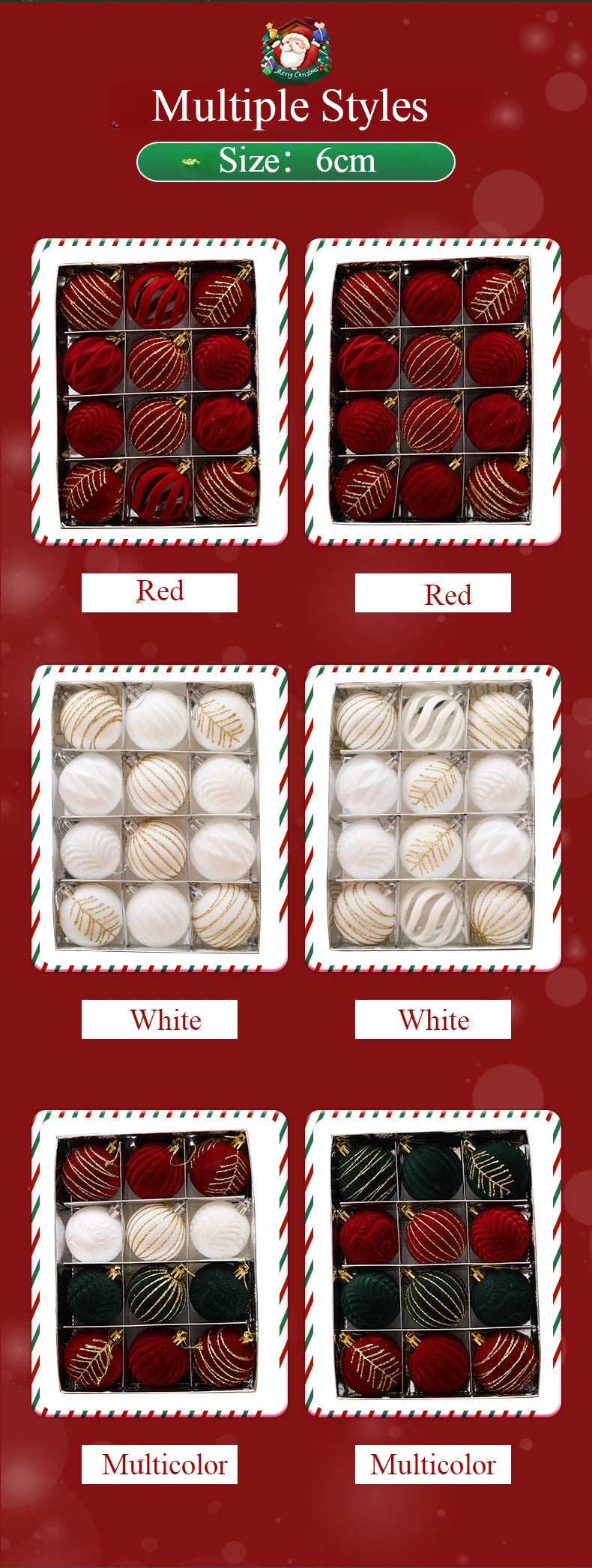 Decorazioni natalizie con palline rosso vino e albero di Natale bianco e verde scuro.
