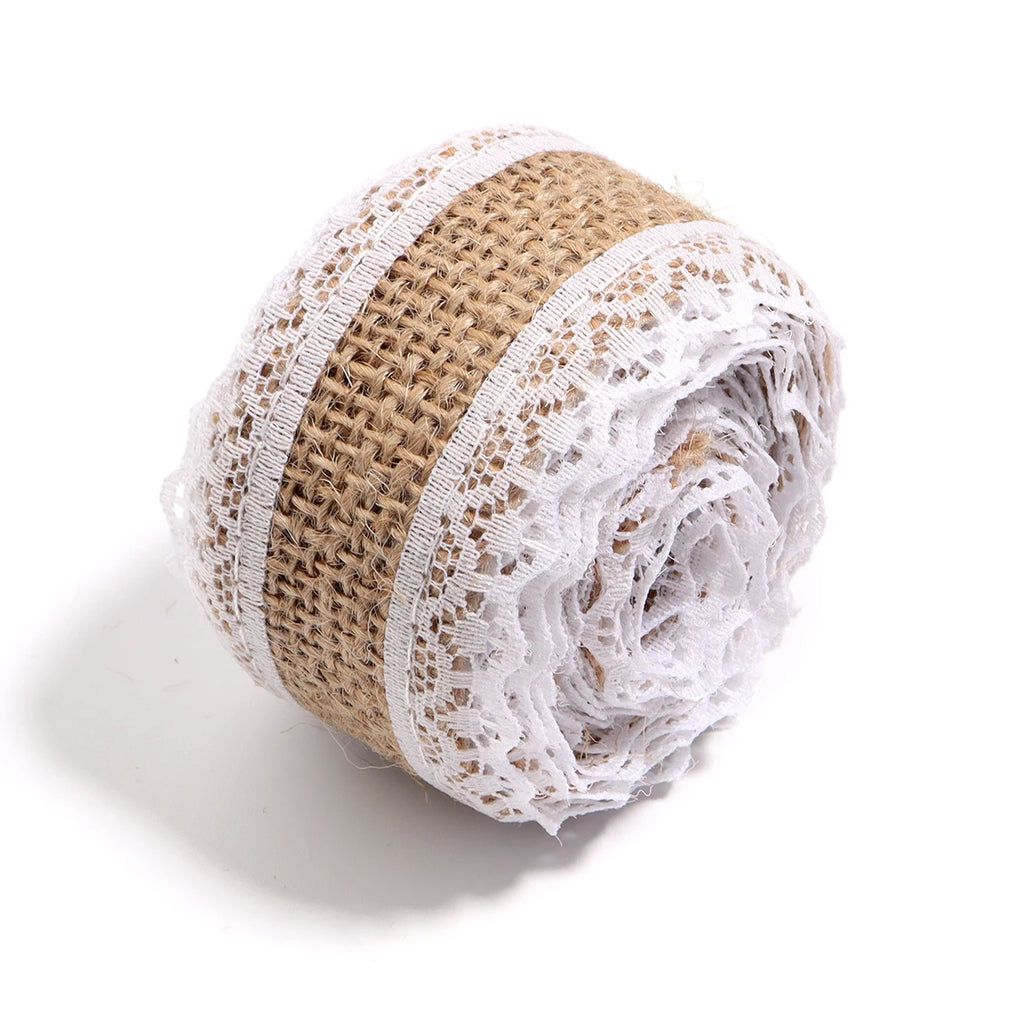 Natural ﻿Lace Linen Jute Ribbons 2 yards/roll.