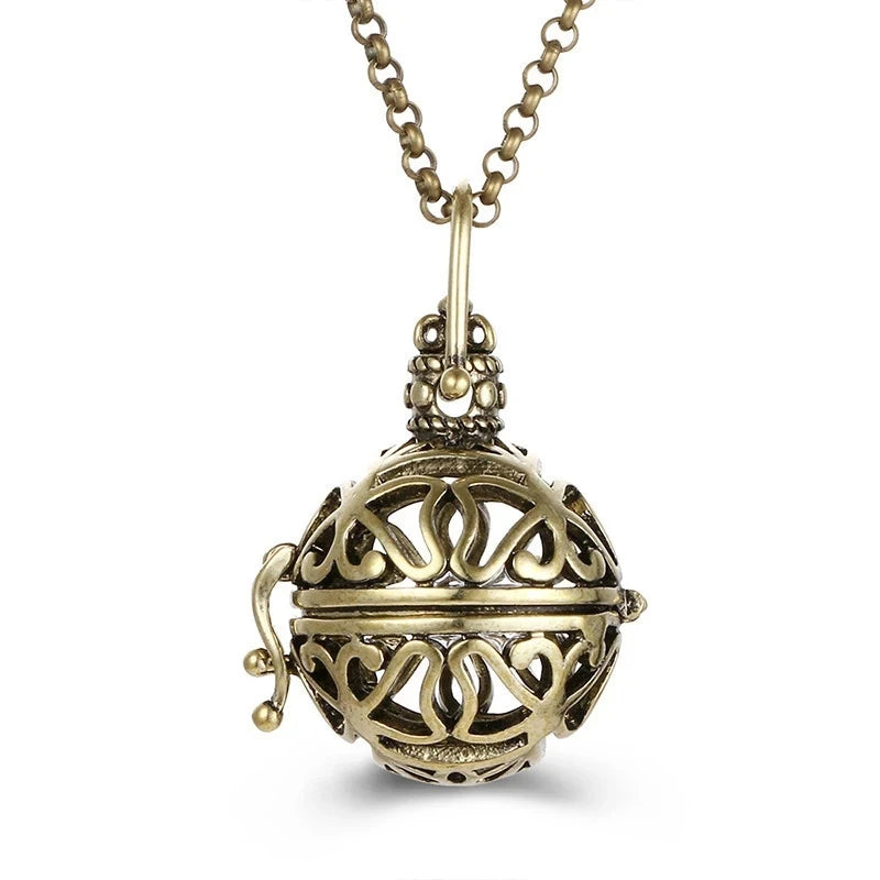 Collana con medaglione, campanellino musicale Mexico Chime, chiamata a sfera degli angeli, collana vintage per gravidanza, diffusore di oli essenziali per aromaterapia, accessori