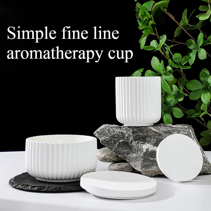 Stampo per candela a forma di tazza, semplice, a strisce, in gesso, cemento, resina e silicone