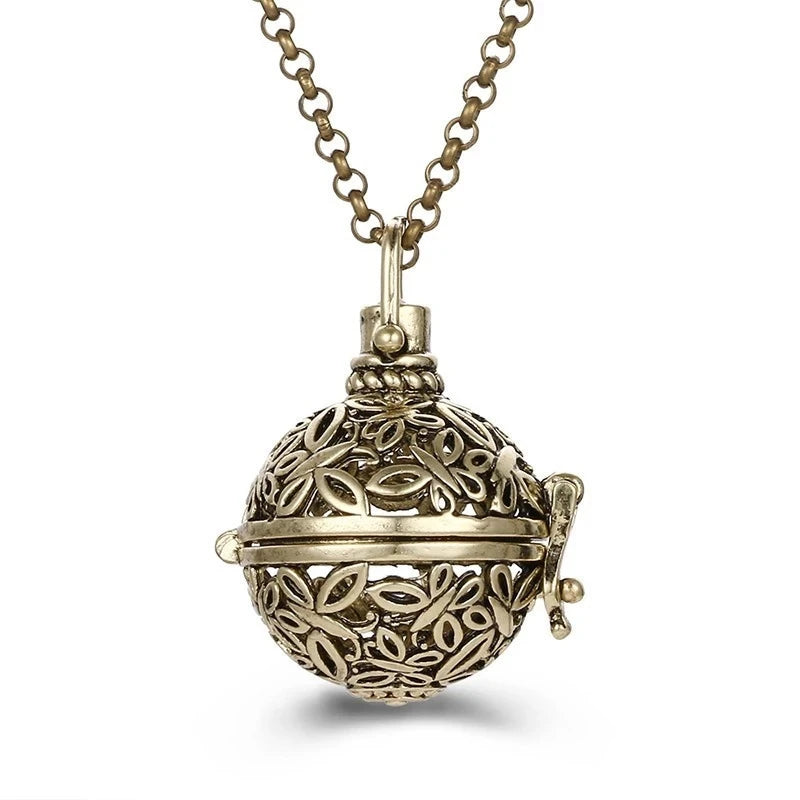 Collana con medaglione, campanellino musicale Mexico Chime, chiamata a sfera degli angeli, collana vintage per gravidanza, diffusore di oli essenziali per aromaterapia, accessori